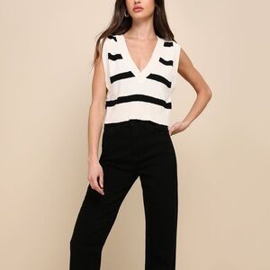 Free People Santa Monica Black&White Knit Sweater Vest